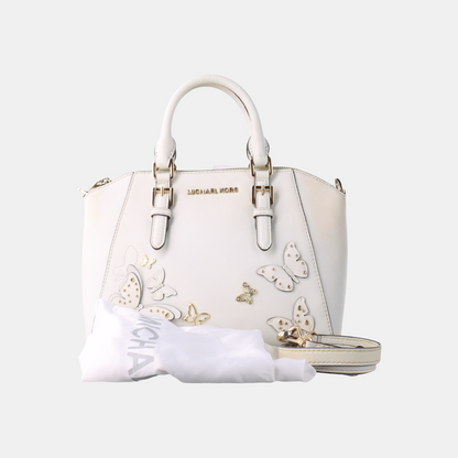 MICHAEL KORS Tote bag White Leather Patchwork Inset Crossbody Single Shoulder Bag Handbag Golden hardware Removable shoulder strap-(SKU)-932783856
