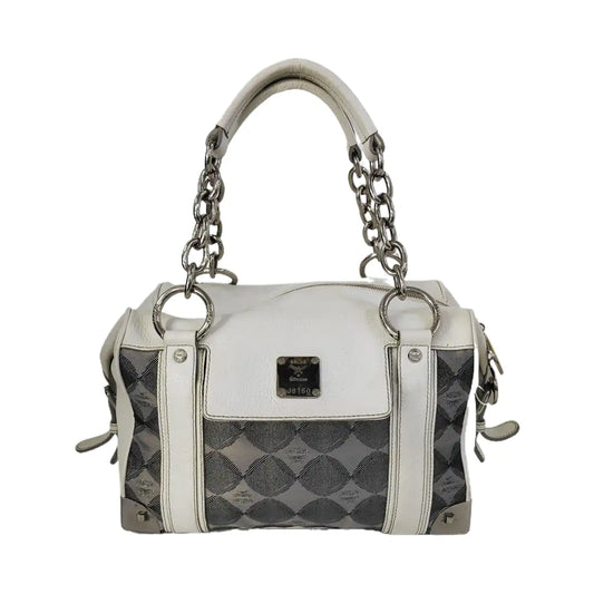 MCM Gray Fabric Jacquard Single Shoulder Bag Silver Hardware-(SKU)-943696572