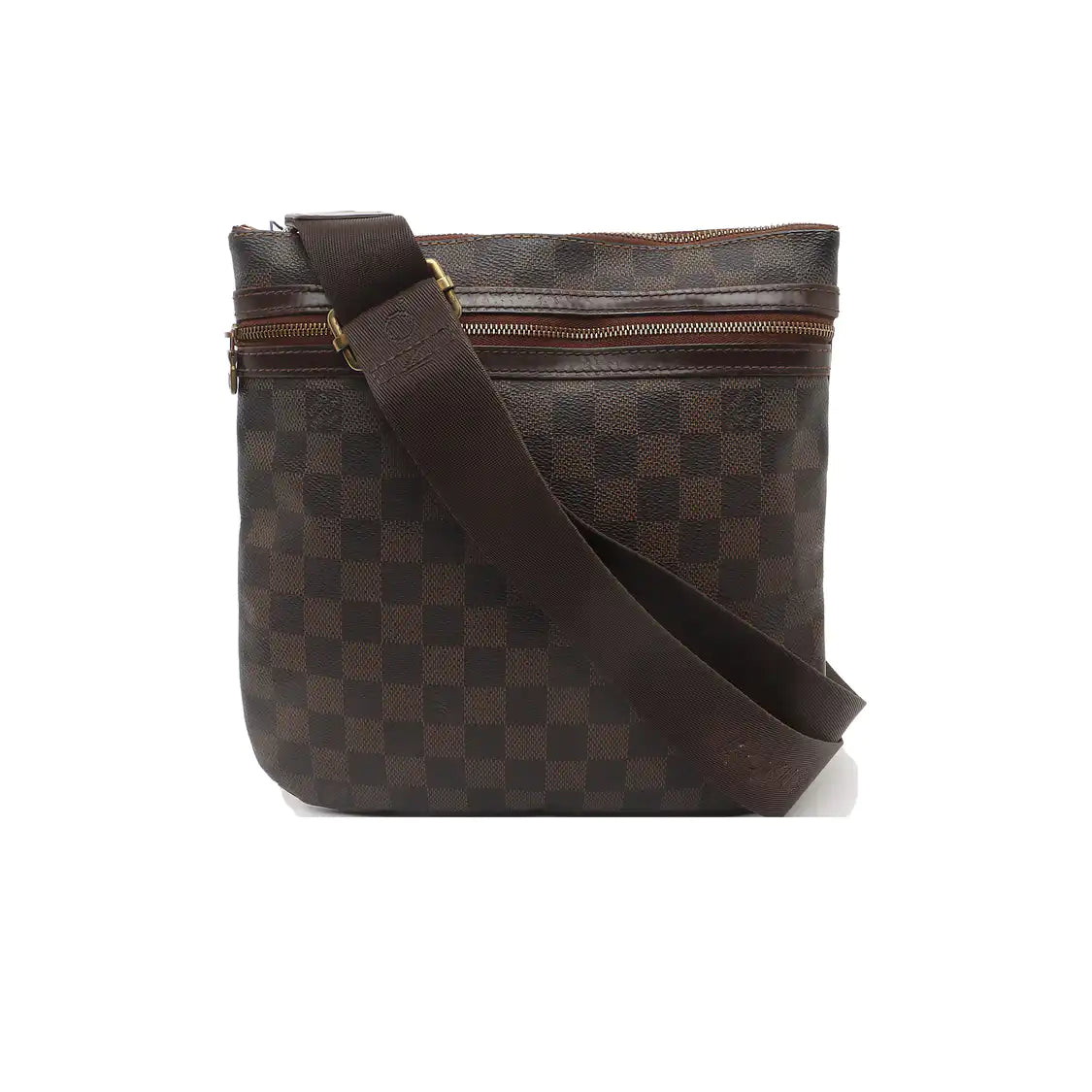 LOUIS VUITTON Brown Coated Canvas Checkered Single Shoulder Bag Crossbody Golden hardware-(SKU)-928779236