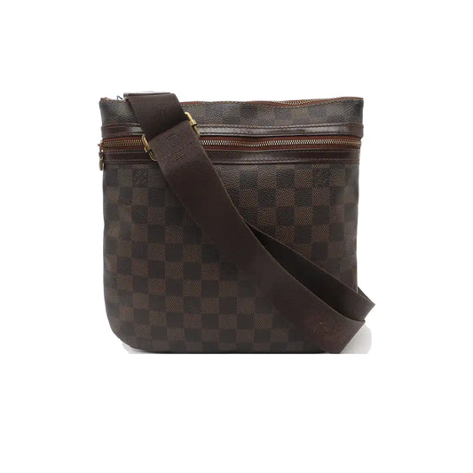 LOUIS VUITTON Brown Coated Canvas Checkered Single Shoulder Bag Crossbody Golden hardware-(SKU)-928779236