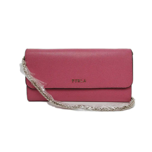 FURLA Pink Leather Embossed Sling Bag Single Shoulder Bag Golden hardware Removable shoulder strap-(SKU)-939936046