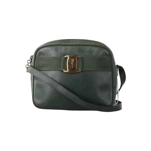 FERRAGAMO Camera Bag Green Calf Leather Texture Single Shoulder Bag Crossbody Golden hardware-(SKU)-14338830