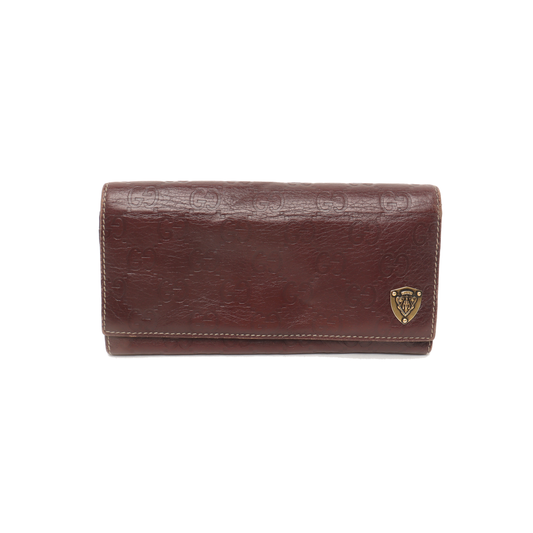 GUCCI Dark Brown Cowhide Monogrammed Texture Wallet Golden hardware-(SKU)-939278026