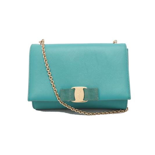 FERRAGAMO Vara Green Cowhide Single Shoulder Bag Crossbody Golden hardware Removable shoulder strap-(SKU)-930663462