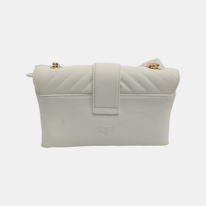 PINKO mini White Leather Quilted Stud Crossbody Bag, Single Shoulder Bag Golden Silver Hardware-(SKU)-944691063