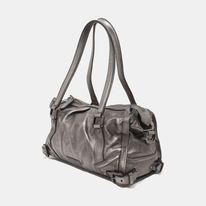 BURBERRY Silver Cowhide Single Shoulder Bag Crossbody Tote Bag Black hardware Removable shoulder strap-(SKU)-938135515