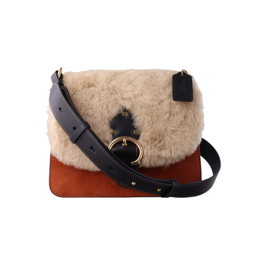 COACH BEAT Beige Fabric Stud Single Shoulder Bag Crossbody Bag Golden hardware shoulder straps-(SKU)-13839887