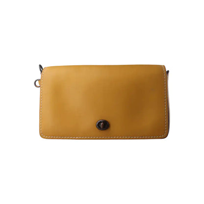 COACH DINKY Yellow Cowhide Single Shoulder Bag Crossbody Bag Black hardware Removable shoulder strap-(SKU)-14415127