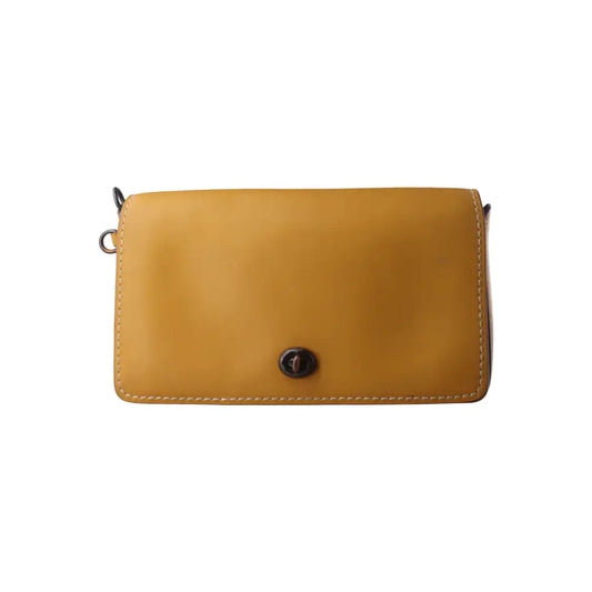 COACH DINKY Yellow Cowhide Single Shoulder Bag Crossbody Bag Black hardware Removable shoulder strap-(SKU)-14415127