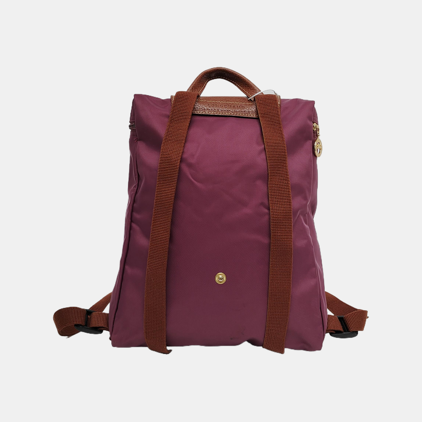 LONGCHAMP Le Pliage Medium size Plum Red Nylon Backpack Handbag Golden hardware-(SKU)-942661340