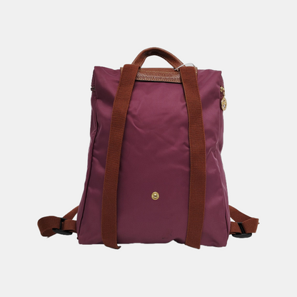 LONGCHAMP Le Pliage Medium size Plum Red Nylon Backpack Handbag Golden hardware-(SKU)-942661340