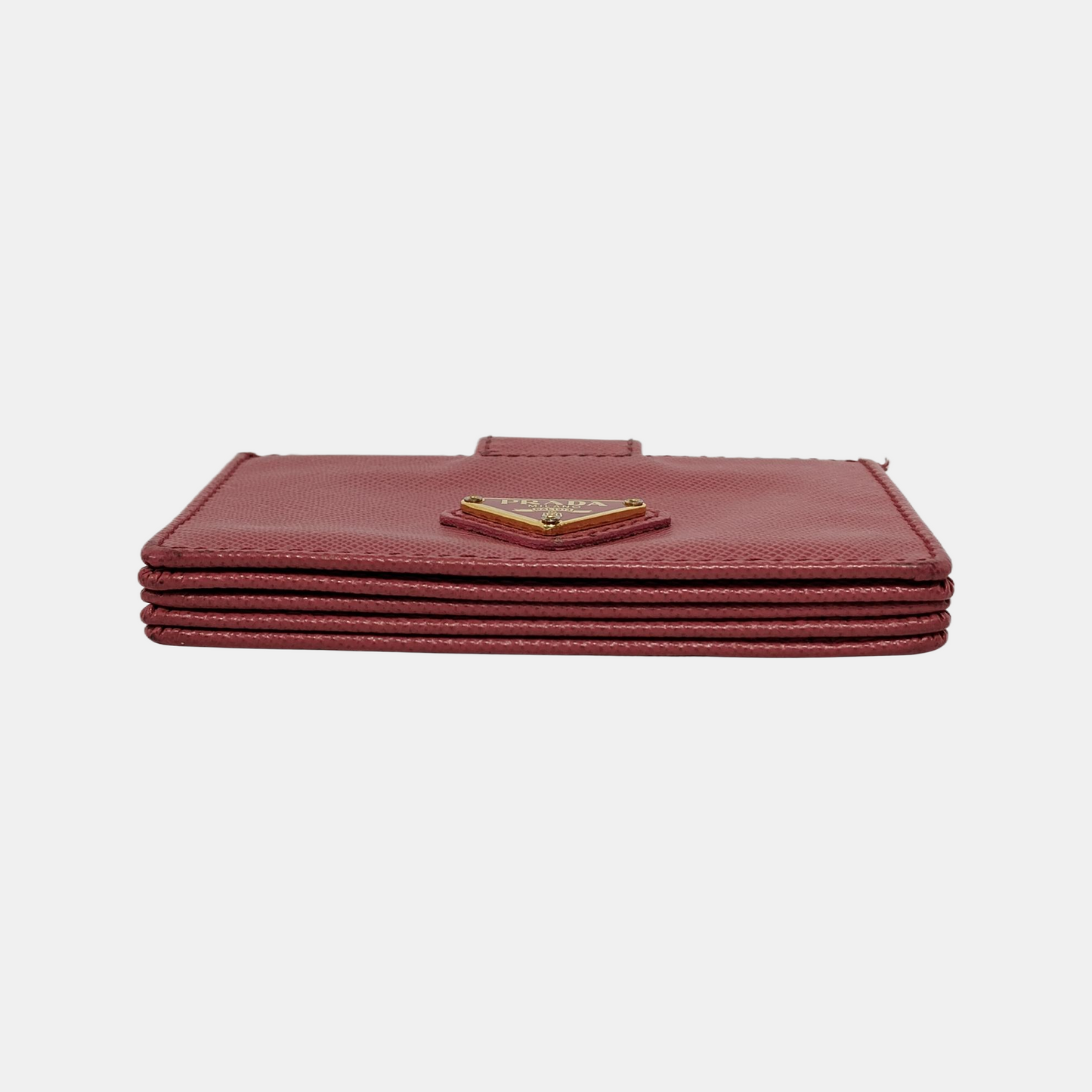 PRADA Bauletto Saffiano Red cowhide logo crosshatch card case Golden hardware-(SKU)-945254462