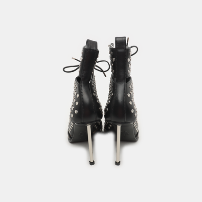 Alexander McQUEEN 37code Spring and Autumn Black Leather Studs Women's High Heels-(SKU)-933862012