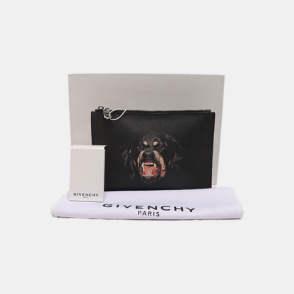 GIVENCHY Black Leather Printed Embossed Clutch Silver Hardware-(SKU)-14453406