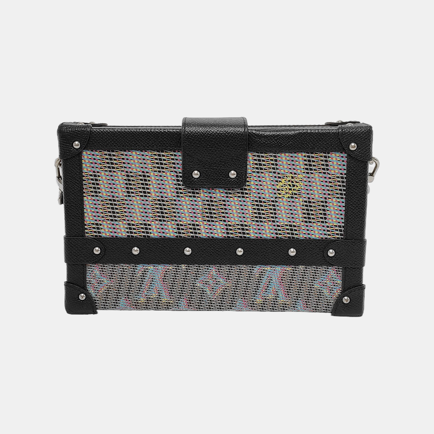 LOUIS VUITTON PETITE MALLE Gray Leather Printed Crossbody Shoulder Bag Silver Hardware Removable Strap-(SKU)-945960647