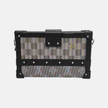 LOUIS VUITTON PETITE MALLE Gray Leather Printed Crossbody Shoulder Bag Silver Hardware Removable Strap-(SKU)-945960647