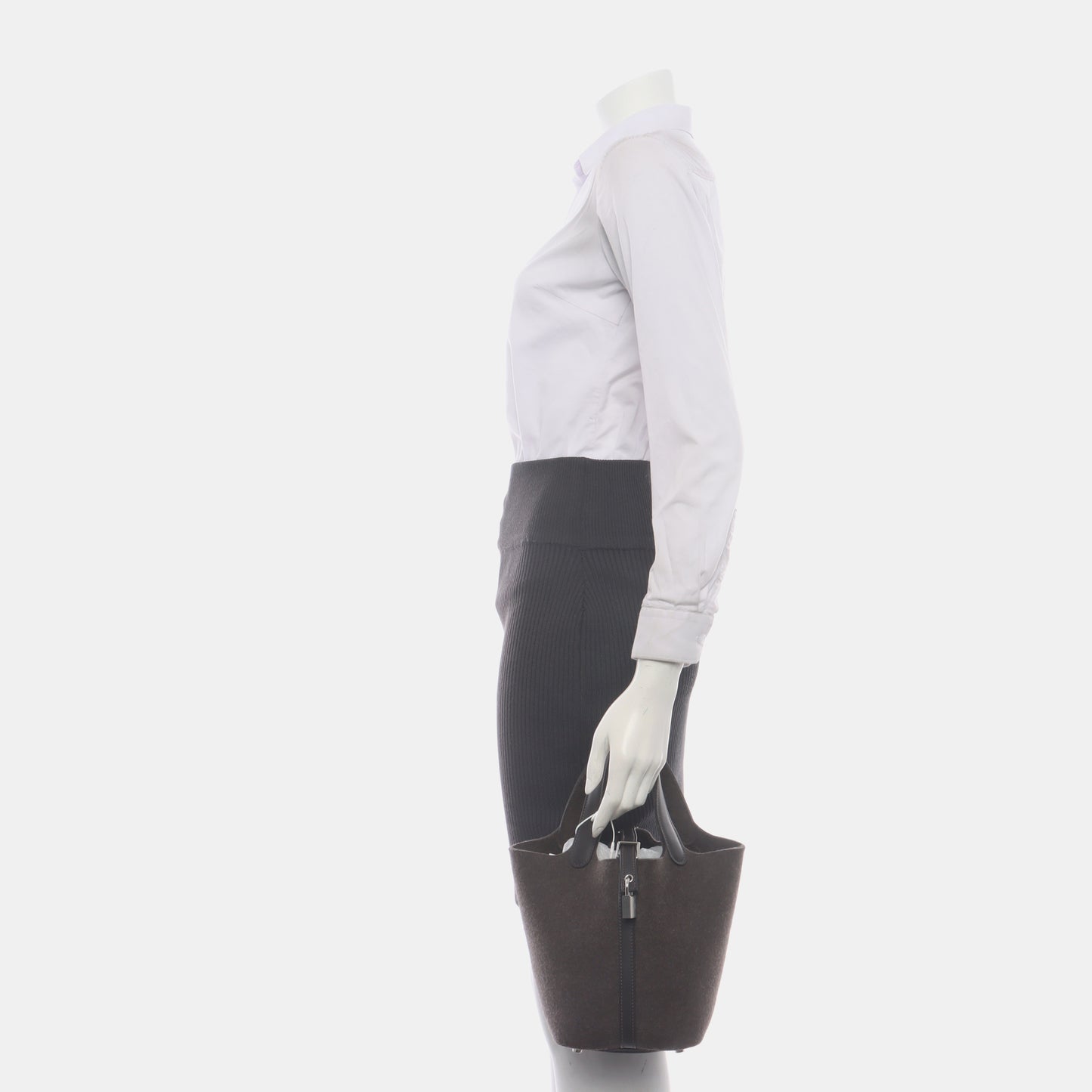 HERMÈS Picotin Lock 18 Taupe Grey Felt Tote Bag with Silver Hardware-(SKU)-934996472