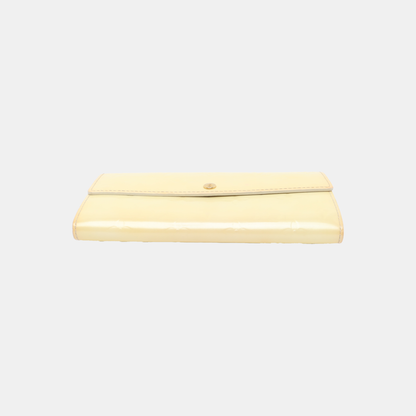 LOUIS VUITTON PORTE MONNAIE Light Yellow Patent Leather Monogram Embossed Wallet Golden hardware-(SKU)-938135509