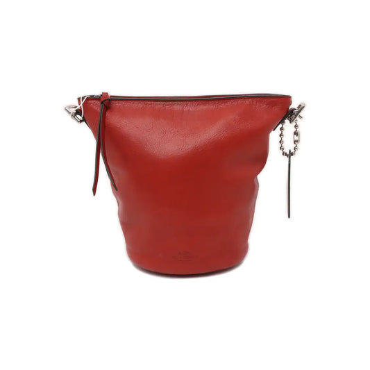 COACH DUFFLE Red Leather Carriage Shoulder Bag Silver Hardware Removable shoulder strap-(SKU)-939673565