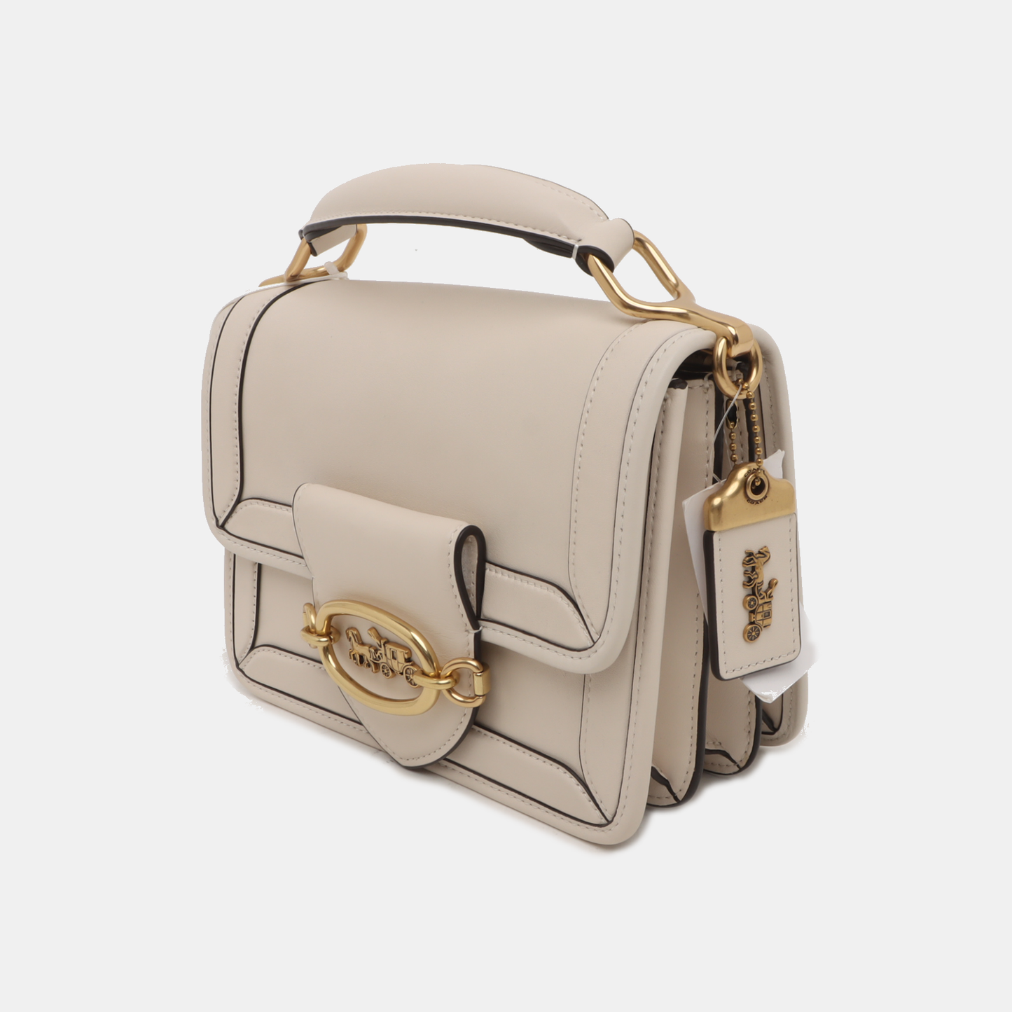 COACH White cowhide carriage single shoulder bag crossbody bag handbag Golden hardware Removable shoulder strap-(SKU)-935360899