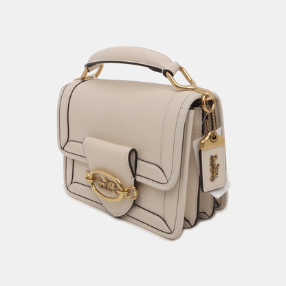COACH White cowhide carriage single shoulder bag crossbody bag handbag Golden hardware Removable shoulder strap-(SKU)-935360899