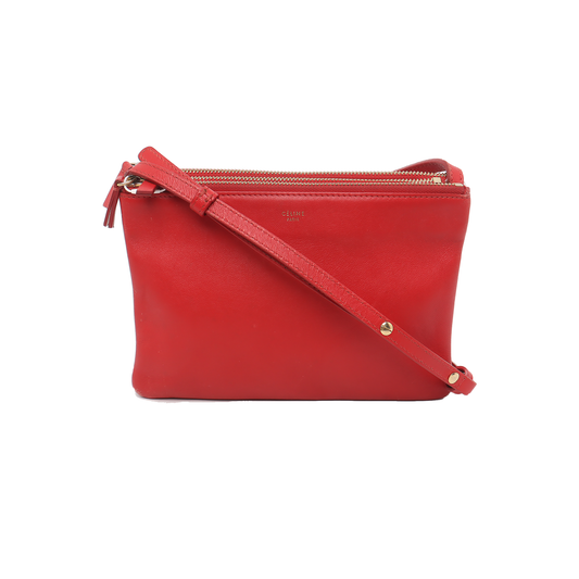 CELINE TRIO Small size Red Cowhide Crossbody Single Shoulder Bag Golden hardware Sub-bag-(SKU)-929979475