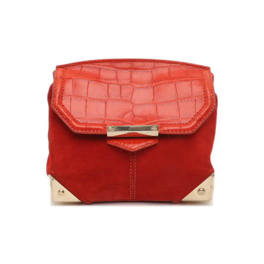 Alexander Wang Marion Orange-red suede rivet crocodile-pattern shoulder bag/crossbody bag Golden hardware Removable shoulder strap-(SKU)-928445182