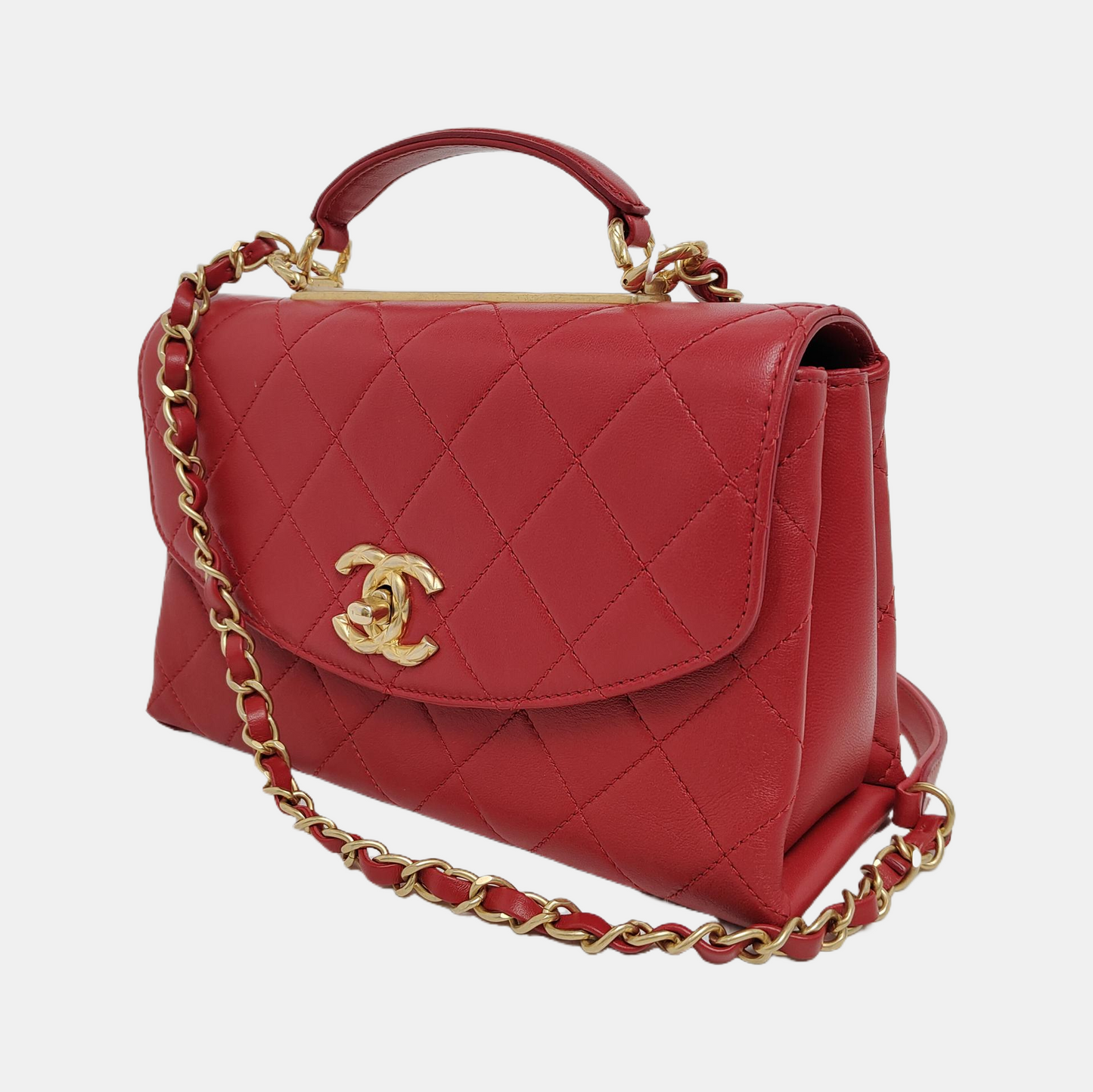 CHANEL TRENDY CC Red Calfskin Quilted Single Shoulder Bag Tote with Gold Hardware, 30 Clasp-(SKU)-946084069