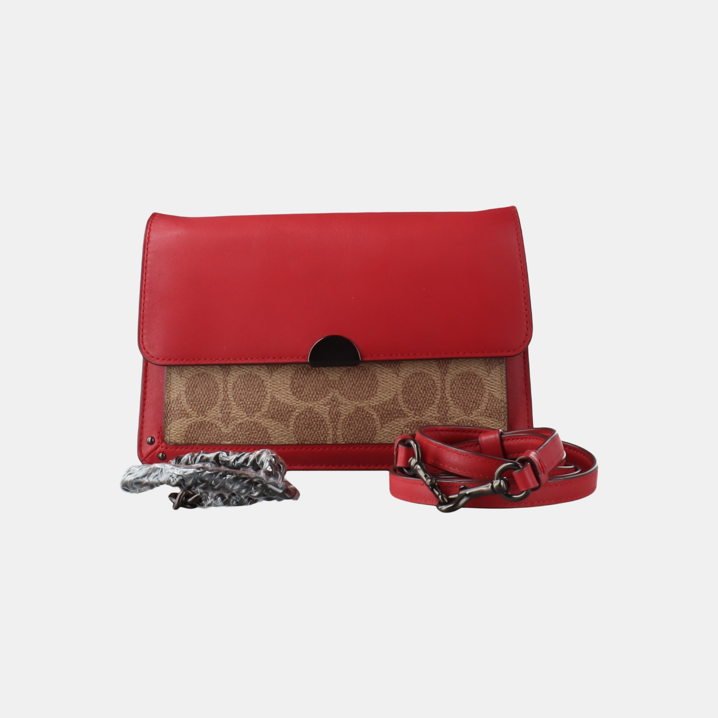 COACH Small size Red Leather Monogrammed Single Shoulder Bag Handbag Crossbody Black hardware shoulder straps-(SKU)-933513610