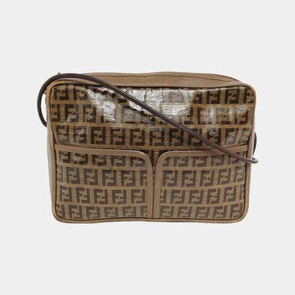 FENDI 棕色特殊材质双F斜挎包Shoulder Bag Brown Hardware-(SKU)-945609210