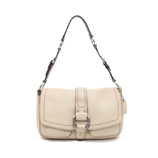 COACH Beige Leather Single Shoulder Bag Handbag Silver Hardware Removable shoulder strap-(SKU)-929326305