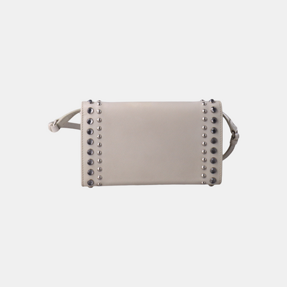 PRADA White Cowhide Crisscross Studs Single Shoulder Bag Crossbody Bag Silver Hardware Removable shoulder strap-(SKU)-935053572