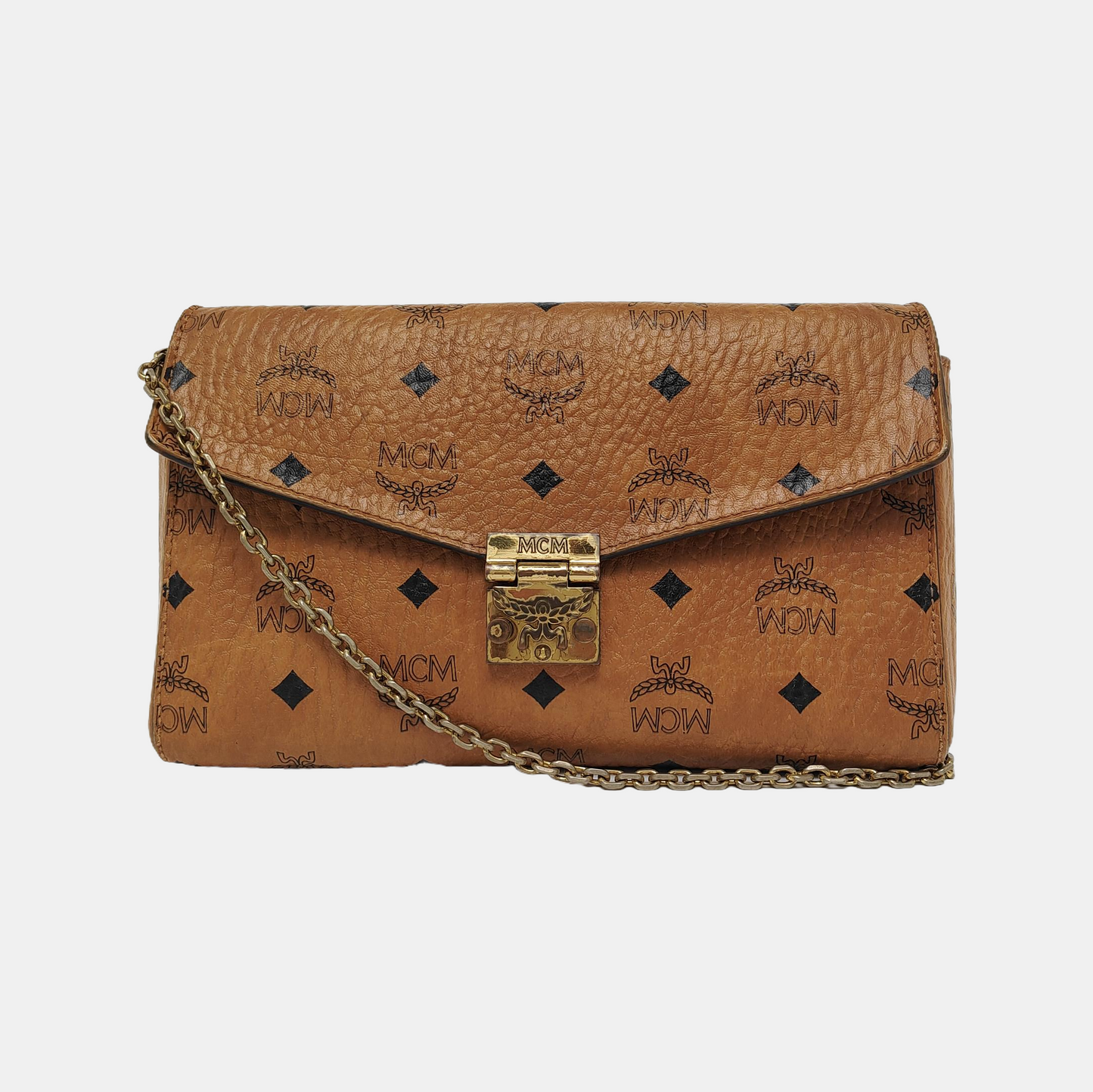 MCM MILLIE  Medium size Cognac coated canvas monogram laurel buckle shoulder bag/crossbody bag Golden hardware Removable shoulder strap-(SKU)-944137648