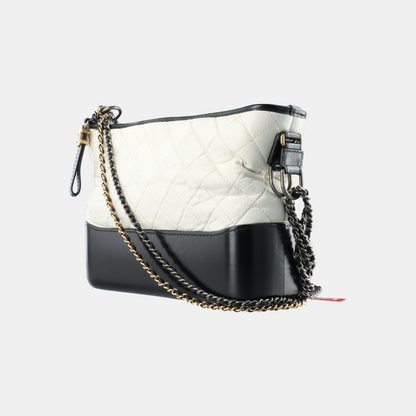 CHANEL GABRIELLE Medium White Leather Quilted Diamond Stitch Hobo Bag with Shoulder Strap, Gold Silver Ruthenium Hardware, 26 Opening-(SKU)-12142996