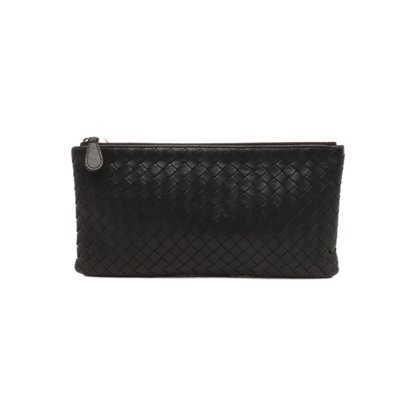 BOTTEGA VENETA Black Calf Leather Woven Clutch Black hardware-(SKU)-14277018