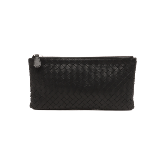 BOTTEGA VENETA Black Calf Leather Woven Clutch Black hardware-(SKU)-14277018