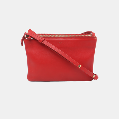 CELINE TRIO Small size Red Cowhide Crossbody Single Shoulder Bag Golden hardware Sub-bag-(SKU)-929979475
