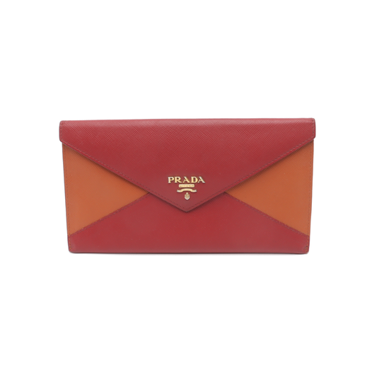 PRADA Red cowhide logo cross-grain wallet Golden hardware-(SKU)-936291107