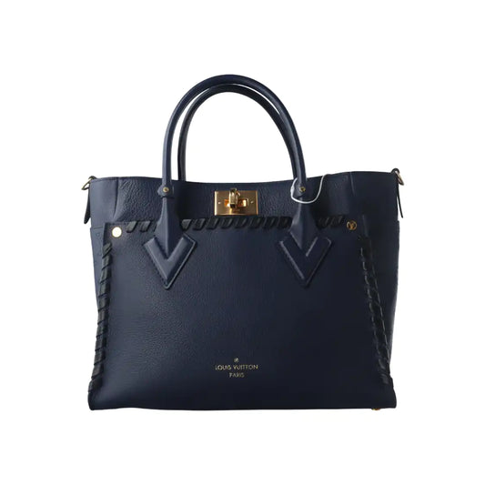LOUIS VUITTON ON MY SIDE Medium Dark Blue Leather Woven Shoulder Bag, Gold Hardware, Removable Shoulder Strap-(SKU)-14487079