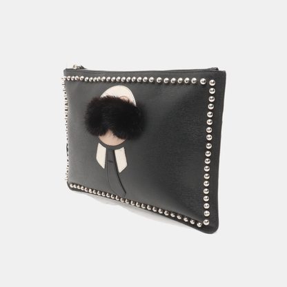 FENDI Karlito Black Leather Studs Handbag Silver Hardware-(SKU)-934933009