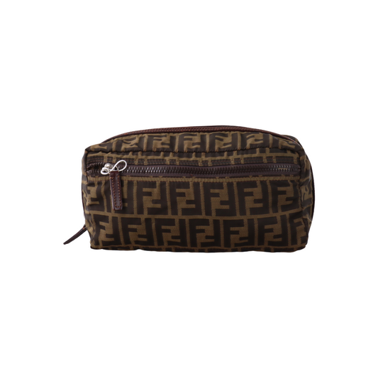 FENDI 棕色织物双F提花手拿包 Silver Hardware-(SKU)-934821117