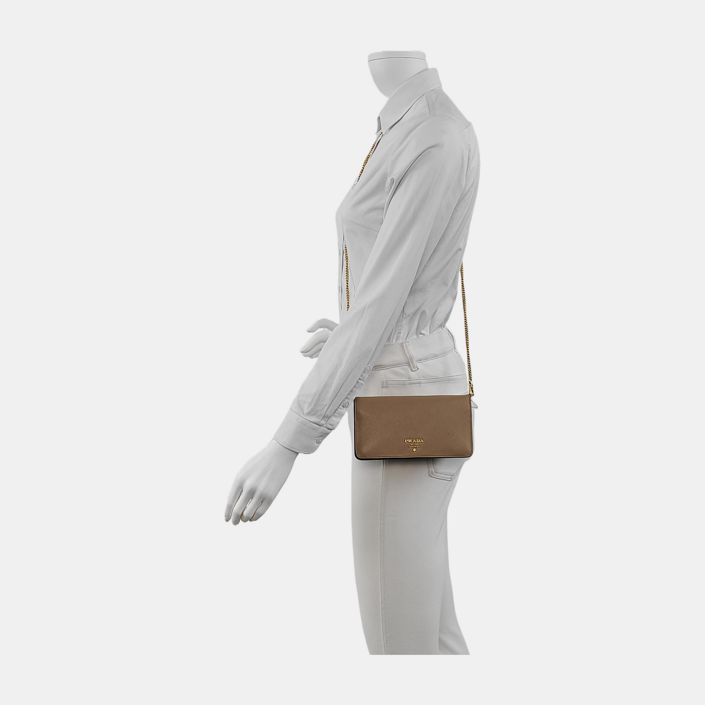 PRADA Khaki Calfskin Crossgrain Crossbody Bag Single Shoulder Bag Golden hardware Removable shoulder strap-(SKU)-941086582