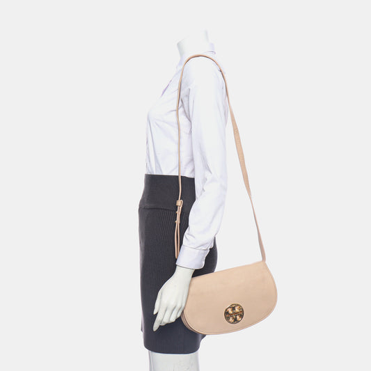 TORY BURCH Britten Nude Pink Cowhide Single Shoulder Bag Golden hardware Removable shoulder strap-(SKU)-939291612