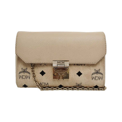 MCM MILLIE  Khaki coated canvas monogram laurel buckle shoulder bag/crossbody bag Golden hardware Removable shoulder strap-(SKU)-942977420