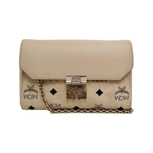 MCM MILLIE  Khaki coated canvas monogram laurel buckle shoulder bag/crossbody bag Golden hardware Removable shoulder strap-(SKU)-942977420