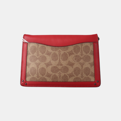 COACH Small size Red Leather Monogrammed Single Shoulder Bag Handbag Crossbody Black hardware shoulder straps-(SKU)-933513610