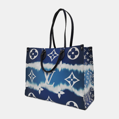 LOUIS VUITTON ONTHEGO Large Blue Coated Canvas Printed Jungle Backpack Shoulder Bag Handbag Silver Hardware-(SKU)-943857916