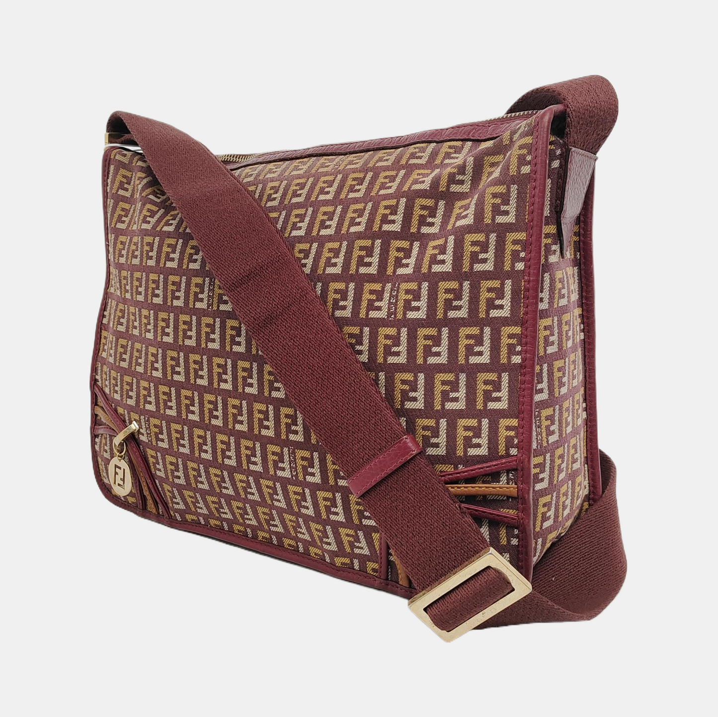 FENDI 棕色帆布双FShoulder Bag Handbag Golden hardware-(SKU)-944776879
