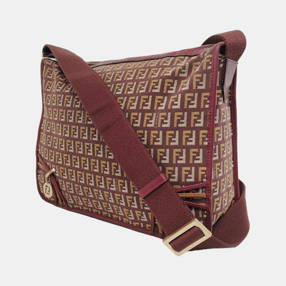 FENDI 棕色帆布双FShoulder Bag Handbag Golden hardware-(SKU)-944776879