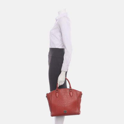 MCM Red Leather Textured Tote Bag Silver Hardware-(SKU)-933876328
